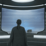 Juliette Nichols and Martha Walker examine the Silo 17 schematic in Silo Season 3 Episode 6