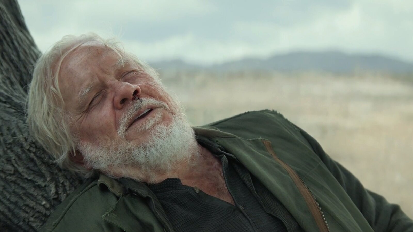 Bernard dies against the dead tree outside Silo 18 in Silo Season 3 Episode 9